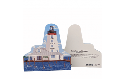Front & Back of Marathon Lighthouse, Florida. Handcrafted in the USA 3/4" thick wood by Cat’s Meow Village.