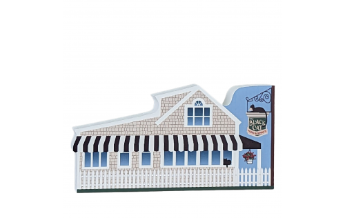 Wooden replica of Black Cat Tavern, Hyannis, MA, Cape Cod. Handcrafted in the USA by The Cat's Meow Village.