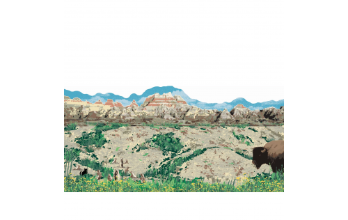 Wooden souvenir of Badlands National Park, South Dakota handcrafted by The Cat's Meow Village in the USA.