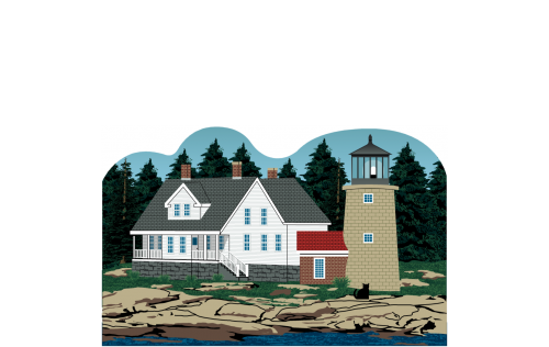 Colorful and detailed replica of Whitehead Island Lighthouse, Tenants Harbor, Maine. Handcrafted in the USA 3/4" thick wood by Cat’s Meow Village.