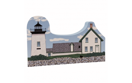 Colorful and detailed replica of Grindle Point Lighthouse, Islesboro, Maine. Handcrafted in the USA 3/4" thick wood by Cat’s Meow Village.