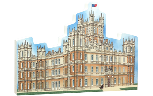 The handcrafted wooden replica of Highclere Castle near Newbury, England, was inspired by the television series "Downton Abbey." Created by the Cat's Meow Village and made in the USA.