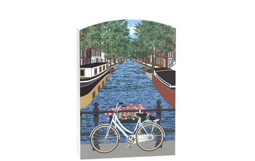 Add this scene of an Amsterdam canal to your home decor to remind you of your trip to the Netherlands. Handcrafted in the USA by The Cat's Meow Village. 