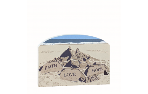 Wooden souvenir of an Ocean City, Maryland sand sculpture handcrafted by The Cat's Meow Village in the USA.