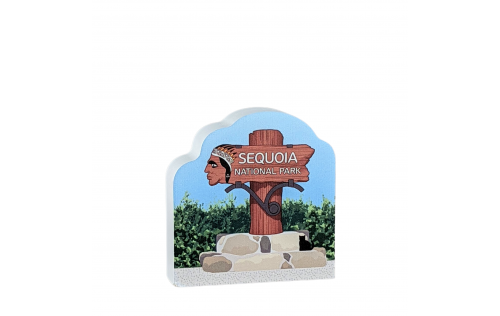 Sequoia National Park sign crafted in wood by The Cat's Meow Village in the USA.