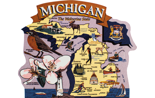 Add this wooden state map of Michigan to your home decor, handcrafted in the USA by The Cat's Meow Village