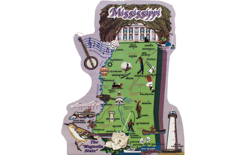Display your state pride with a state map of Mississippi handcrafted in wood by The Cat's Meow Village
