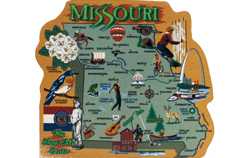 Show your state pride with a state map of Missouri handcrafted in wood by The Cat's Meow Village