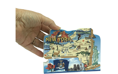 Show your state pride with a state map of New York handcrafted in wood by The Cat's Meow Village