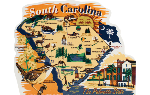 Add this wooden state map of South Carolina to your home decor, handcrafted in the USA by The Cat's Meow Village