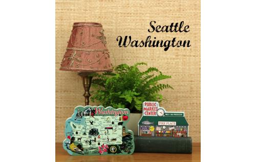 Show your state pride with a handcrafted in the US wooden keepsake of a Washington State Map or Pike Place Market