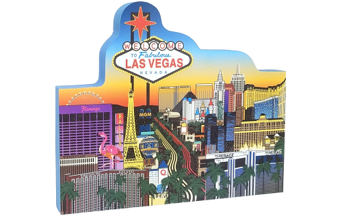 Get your paws on this replica of the Las Vegas Strip! Handcrafted of 3/4" thick wood by The Cat's Meow Village. Made in the USA.