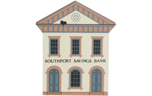 Vintage Southport Bank from Series V handcrafted from 3/4" thick wood by The Cat's Meow Village in the USA