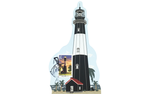 Tybee Island Lighthouse w/ USPS Lighthouse Stamp from Southeastern Lighthouse Series handcrafted from 3/4" thick wood by The Cat's Meow Village in the USA