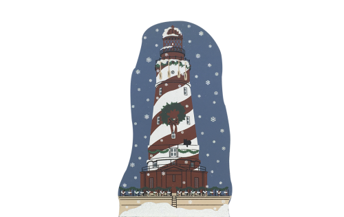 Vintage White Shoal Light from Lighthouse Christmas Series handcrafted from 3/4" thick wood by The Cat's Meow Village in the USA