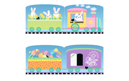 Introductory set of 4 Easter Bunny Hopper Special Train handcrafted in 3/4" thick wood by the Cat's Meow Village in the USA.