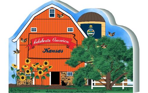Cat's Meow Village handcrafted wooden barn keepsake representing the state of Kansas