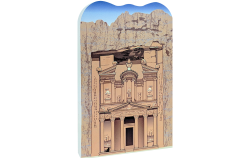 Wooden replica of The Treasury in Petra, Jordan that you can add to your home decor to remind you of your trip. Handcrafted in the USA by The Cat's Meow Village.