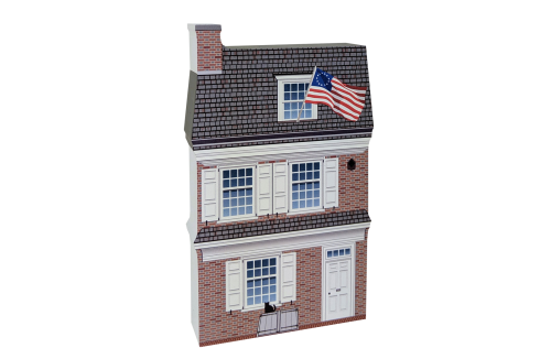 Remember your trip to Philadelphia, PA with your very own replica of this Betsy Ross house. We handcraft it in all its colorful details in Wooster, Ohio. By The Cat's Meow Village.