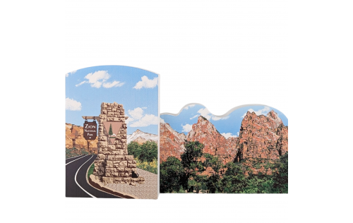 Park sign plus Court of the Patriarchs, Zion National Park, Utah. Handcrafted in the USA 3/4" thick wood by Cat’s Meow Village.