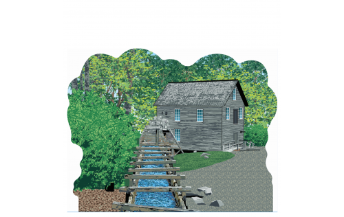Wooden souvenir of Mingus Mill in the Great Smoky Mountains National Park. Handcrafted by The Cat's Meow Village in the USA.