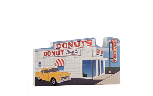 Wooden Replica of the Donut Drive-In, St. Louis (Route 66). Handcrafted by Cats Meow Village in USA