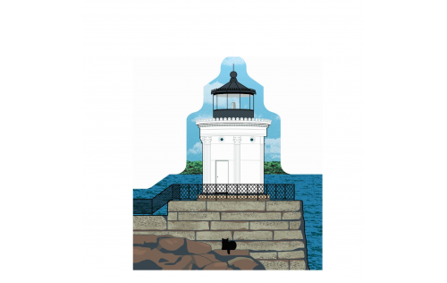 Wooden replica of the Bug Light in South Portland, Maine handcrafted by The Cat's Meow Village in the USA.