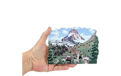 Scene of the Matternhorn in the Swiss Alps, handcrafted by The Cat's Meow Village in 3/4" thick wood.