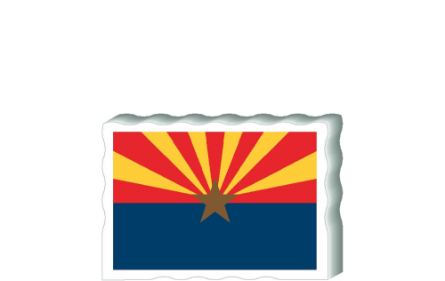 Slightly larger than a deck of cards, this wooden postcard version of the Arizona flag can fit into any nook around your home or workplace showing off your state pride! Handcrafted in the USA by The Cat's Meow Village.