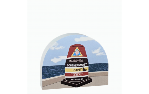 Wooden replica of the Southernmost Point Marker in Key West, Florida handcrafted by The Cat's Meow Village in the USA