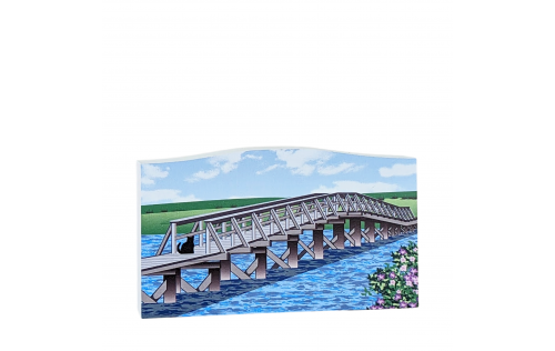 Sagamore Bridge at Sunrise, Bourne, MA, Cape Cod. Handcrafted in 3/4" thick wood by the Cat's Meow Village in the USA.