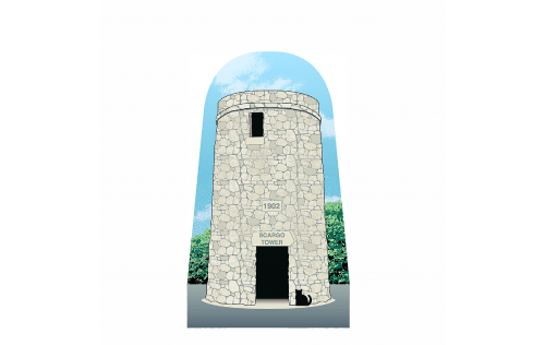 Wooden replica of the Scargo Tower in South Dennis, Cape Cod, Massachusetts. Handcrafted in 3/4" thick wood by the Cat's Meow Village in the USA