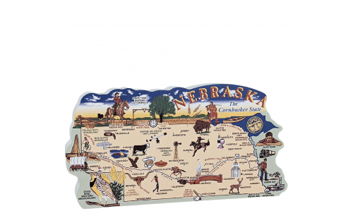 Add this wooden state map of Nebraska to your home decor, handcrafted in the USA by The Cat's Meow Village