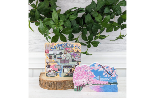 Cat's Meow handcrafted wooden keepsake of the Cherry Blossoms in Washington DC with the District of Columbia map.