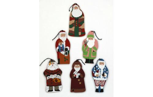 Cat's Meow collection of 6 classic santa wooden ornaments originally handcrafted for A Country Tradition in Wooster Ohio
