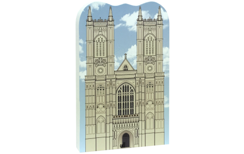 Wooden replica of Westminster Abbey, London, England to remember your visit. Handcrafted in 3/4" thick wood by The Cat's Meow Village.