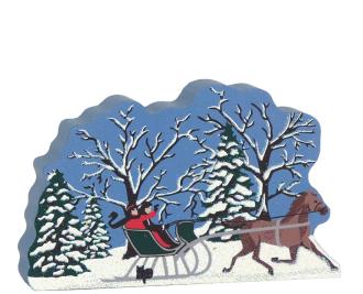Over The River And Through The Woods horse & sleigh scene. Part of a handcrafted wooden 4 pc set to display in your home. By The Cat's Meow Village.