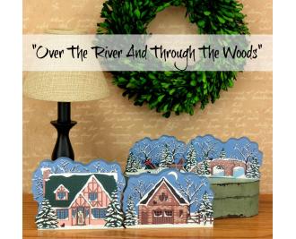Set of 4 Over The River wooden Cat's Meow Village collection for your holiday decor.