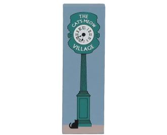 Wooden shelf sitter décor of the Street Clock handcrafted in the U.S. by The Cat’s Meow Village