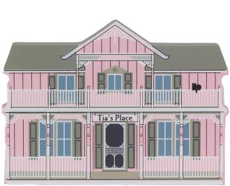 Remember your trip to Lakeside with a wooden keepsake of Tia's Place to decorate your home created by The Cat's Meow Village