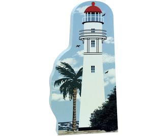 Cat's Meow Village handcrafted wooden replica of Diamond Head Lighthouse, Hawaii. Made in the USA.