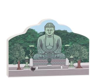 Keepsake of Great Buddha of Kamakura handcrafted in wood by The Cat's Meow Village