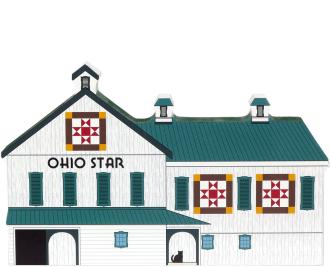 Handcrafted wooden shelf sitter of the Ohio Star Quilt Barn created by The Cat’s Meow Village