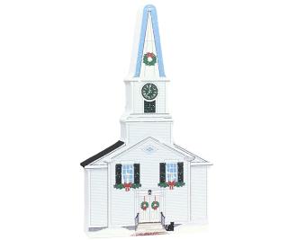 Decorate a niche in your home with this West Tisbury Church, part of the Martha's Vineyard Christmas Series handcrafted in 3/4" thick wood by The Cat's Meow Village