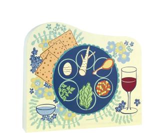 Passover Seder Plate replica to share with family. Handcrafted in 3/4" thick wood by The Cat's Meow Village in Wooster, Ohio. 