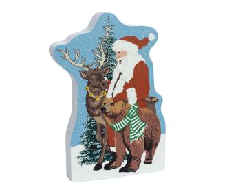 Wilderness Santa handcrafted in 3/4" thick wood by The Cat's Meow Village in Wooster, Ohio.