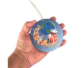 Santa's Flight 2020 Ornament.  Handcrafted in the USA 3/4" thick wood by Cat’s Meow Village.