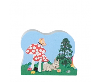 This colorful keepsake is sure to delight you and your child! Amanita spends all day searching for Easter Eggs! Handcrafted in the USA 3/4" thick wood by Cat’s Meow Village.
