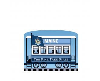 Add this Maine train car to your Pride Of America train set to remind you of the good times you had in this state. Handcrafted in 3/4" thick wood by The Cat's Meow Village in Wooster, Ohio.