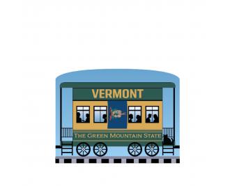 Add this Vermont train car to your Pride Of America train set to remind you of the good times you had in this state. Handcrafted in 3/4" thick wood by The Cat's Meow Village in Wooster, Ohio.
